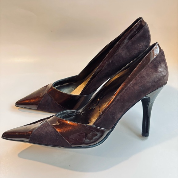 Nine West Brown Pointed Toe Suede Patent Leather Shoes Size 8 - Picture 5 of 15